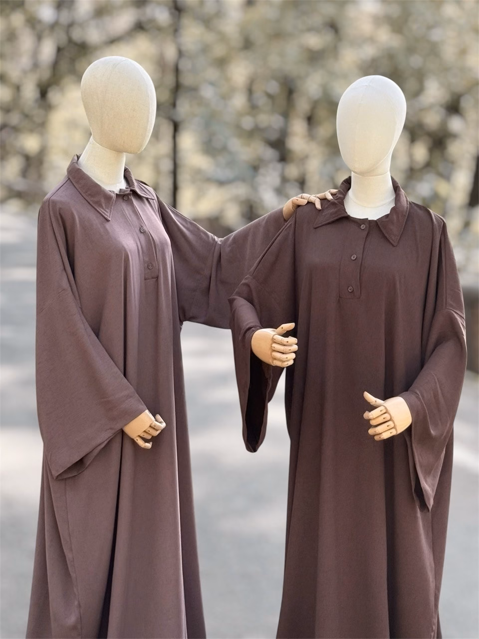 Abaya col chemise – KALI – chocolat – bois de rose Abaya col chemise - KALI - chocolat - bois de rose