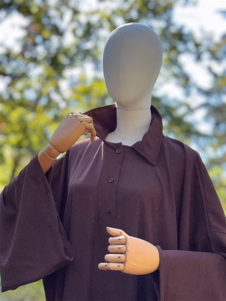 Abaya col chemise - KALI - chocolat col
